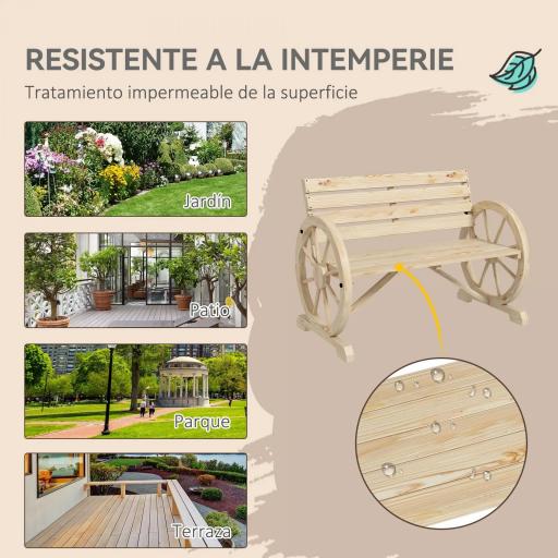 Banco de Jardín de Madera con Reposabrazos en Forma de Rueda para 2 Personas 105,5x56x79 cm Madera Natural [2]
