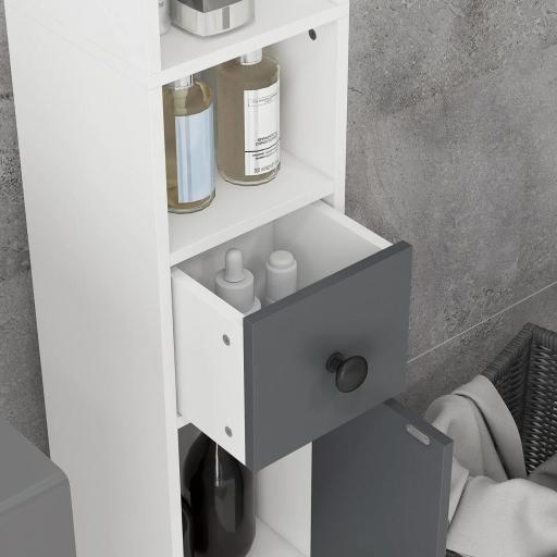Columna de Baño con 1 Cajón 5 Estantes y 2 Puertas para Salón Dormitorio Carga 30 kg 20x20x180 cm Gris [5]
