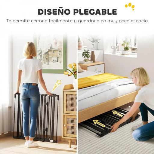 Barrera de Seguridad para Mascotas de 3 Paneles Puerta Auto Cierre y Diseño Plegable para Perros Pequeños 202,5x2x76 cm [4]