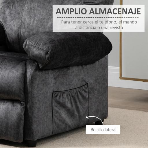 Sillón Relax Reclinable Manual Sillón Relax de Terciopelo con Reposabrazos Reposapiés Acolchado Grueso Negro [4]
