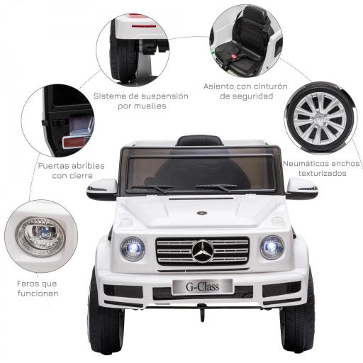 Coche Eléctrico para Niños de Batería 12 V BENZ G500 con Control Remoto Música Bocina 3-5 km/h Carga 30 kg Blanco [3]