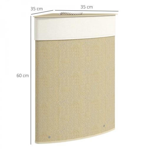 Cesto de Ropa de Bambú 55L, Cesto Triángulo con Bolsa Desmontable y Lavable, Tapa, Asa, 35x35x60cm, Natural [1]