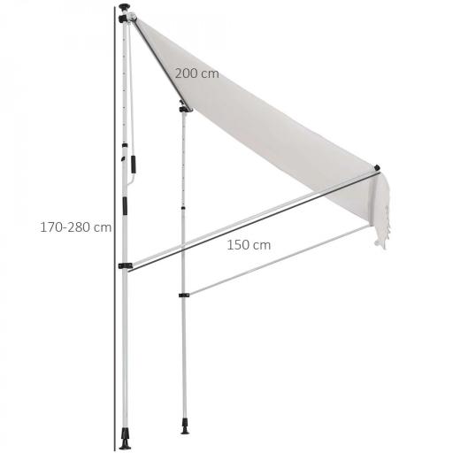 Toldo Manual Retráctil 200x150x170-280 cm para Balcón y Terraza con Altura Ajustable con Manivela Blanco [5]