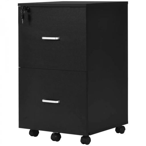 Cajonera de Oficina Mueble Auxiliar con 2 Cajones Cierre con Llave para Estudio Despacho 43x45x72 cm Negro [9]