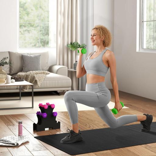 Set de Mancuernas Hexagonal 2 x1kg 2 x2kg 2 x3kg con Soporte de Almacenamiento para Entrenamiento en Casa Multicolor