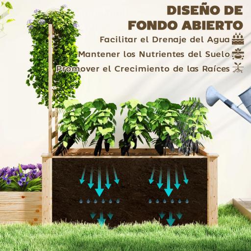 Jardinera Elevada con Celosía de Madera para Plantas Trepadoras y 2 Cajas de Cultivo 222x63x132 cm Natural [6]