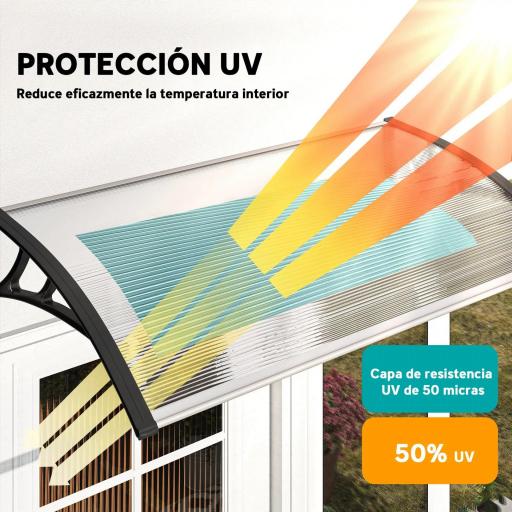 Marquesina para Puertas y Ventanas 110x60 cm con Paneles de Policarbonato Regleta de Aluminio Transparente [6]