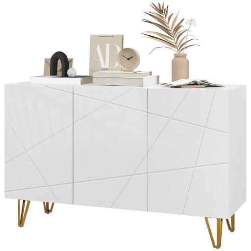 Aparador de Entrada con 3 Puertas y Estantes Ajustables para Cocina Sala 120x40x75 cm Blanco Brillante [9]
