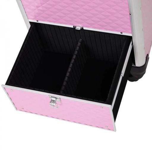 Maletín de Maquillaje Profesional con Cajón Maleta de Maquillaje con Ruedas para Viaje Trabajo 34x25x62 cm Rosa [8]