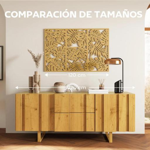 Decoración de Pared de Madera 3D 3 Piezas 40x80 cm Adornos de Pared con Patrón de Hojas Tropicales Madera Natural [7]