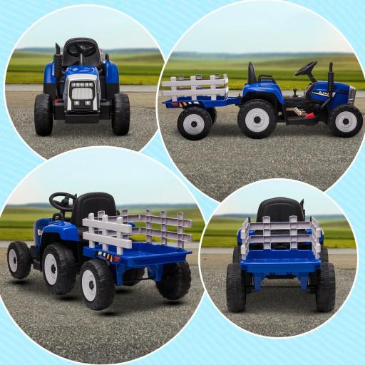 Tractor Eléctrico con Remolque para Niños 3-6 Años con Control Remoto y Cinturón de Seguridad 136,5x50x52,5 cm Azul [5]