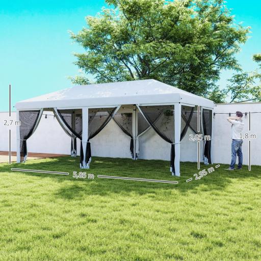 Carpa Plegable Pop-Up Gazebo 6x3 m con 6 Paredes Laterales de Malla Anti-UV y Bolsa de Transporte Crema [4]
