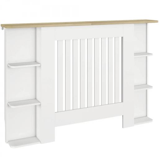 Cubre Radiadores con Estantes Cubreradiador de MDF Diseño Moderno de Listones para Salón Dormitorio 124x19x83 cm Blanco [8]