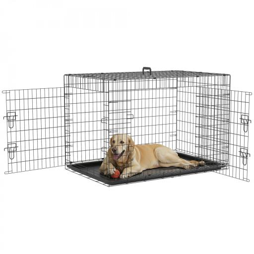 Jaula para Perros Plegable Transportín para Perros con 2 Puertas Bandeja Extraíble y Asa 121x76,5x81 cm Negro [9]