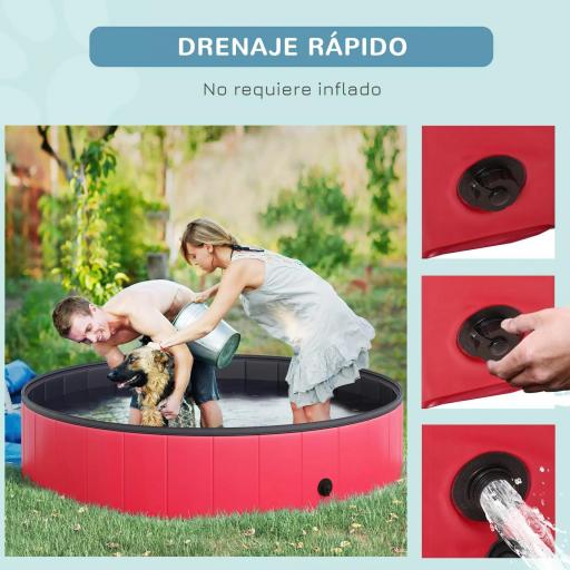 Piscina Plegable para Perros Gatos Ø140x30 cm Bañera Portátil para Mascotas PVC Antideslizante Múltiples Usos Color Rojo [3]