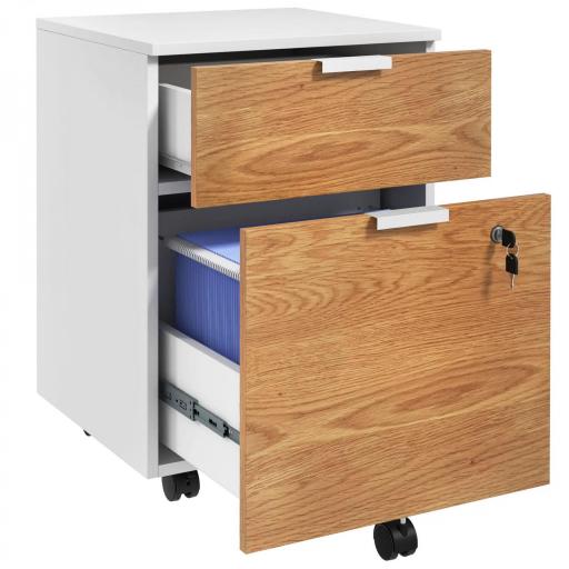 Mueble Archivador con Ruedas 2 Cajones Barra Colgante para Carpetas A4 y Carta Cerradura 42x40x60 cm Blanco y Natural [8]