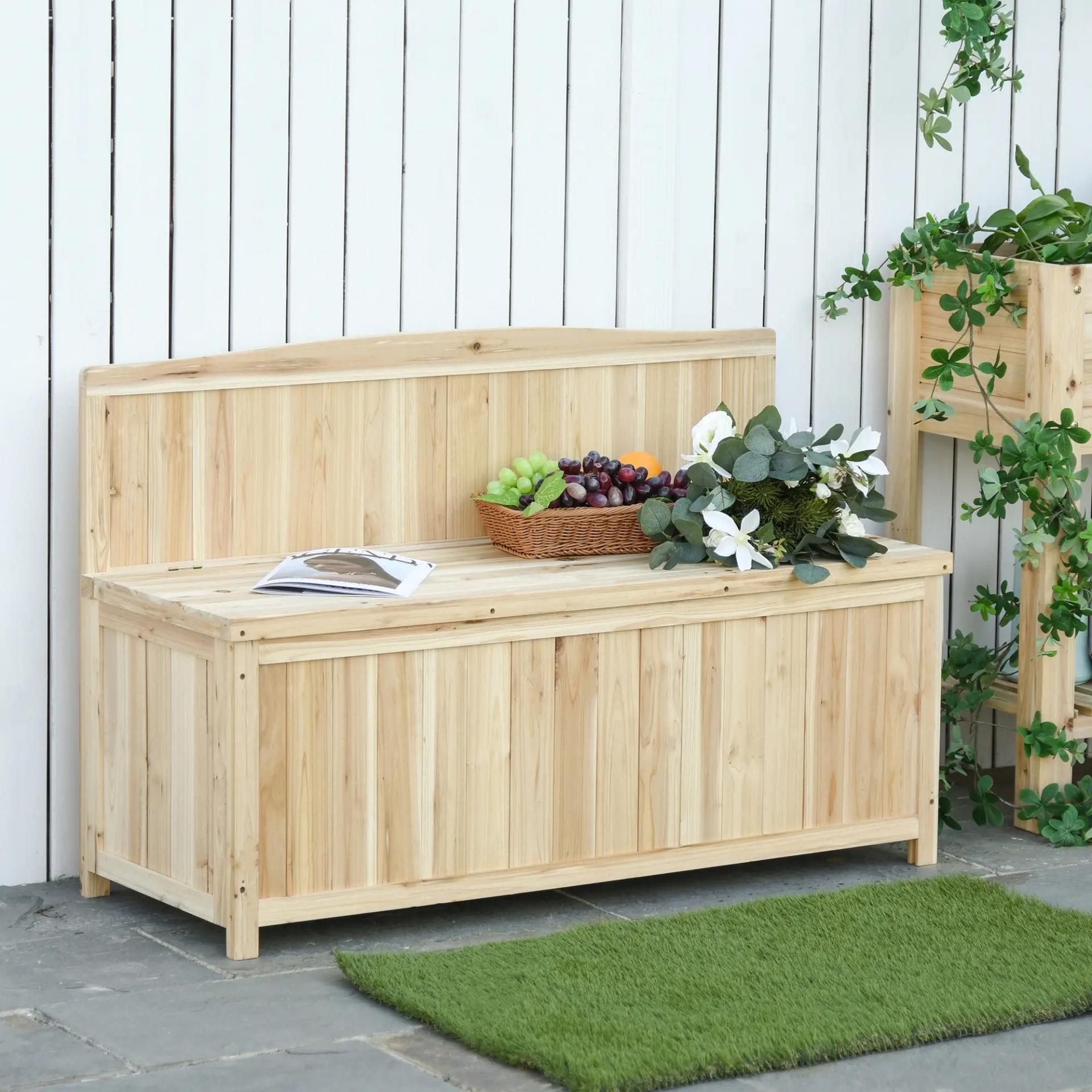 Banco de Jardín con Baúl de Almacenaje y Respaldo Carga 250 kg para Patio Terraza Balcón 115x45x75 cm Natural