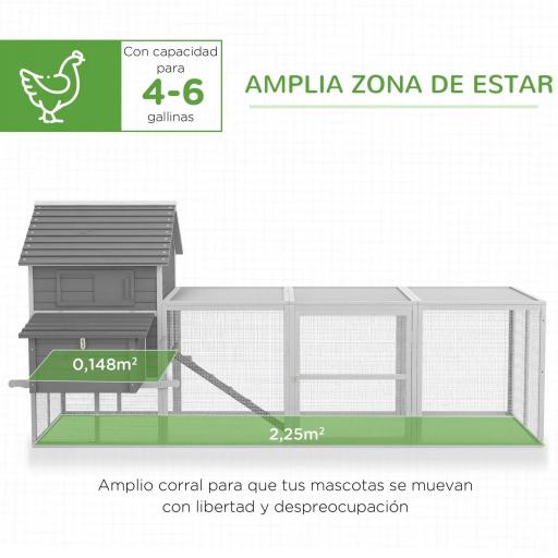 Gallinero de Madera 310,5x149,5x149cm Jaula para 4-6 Gallinas con 2 Ventanas Puertas Nido Bandeja Extraíble y Rampa Gris [4]