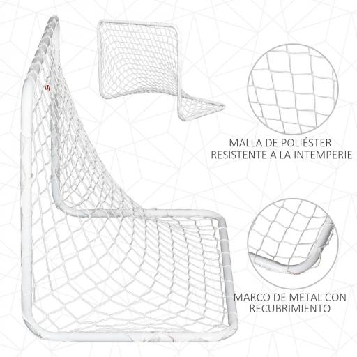 Set de 2 Porterías de Fútbol con Red y Balón para Niños y Adultos, Juguete Deportivo para Exterior Jardín con Inflador, de Acero y Poliéster, 78x46x56 cm, Blanco [2]