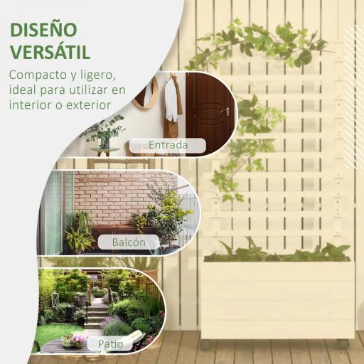 Jardinera con Enrejado de Madera Maciza Soporte con 4 Ruedas Celosía y Malla Geotextil 76x30x155 cm Blanco [4]