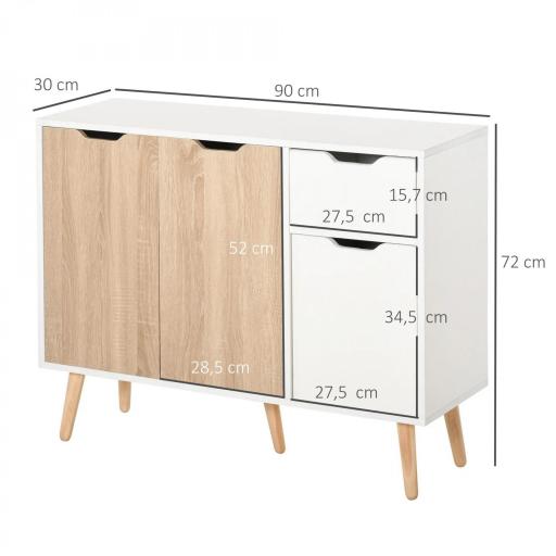 Aparador Moderno Aparador para Salón con 3 Puertas y Cajón Mueble Auxiliar para Salón Cocina Dormitorio 90x30x72 cm Blanco y Natural [1]