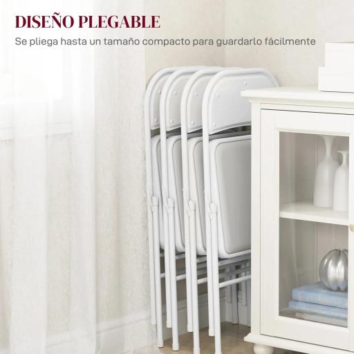 Juego de 4 Sillas Plegables Acolchadas con Respaldo y Estructura de Acero para Salón Comedor Cocina 45x46x78 cm Blanco [8]