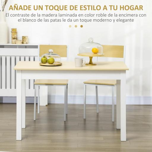 Mesa para 4-6 Personas para Comedor Cocina Salón de Melamina de Madera de Estilo Moderno 119x70x75 cm Roble y Blanco [4]
