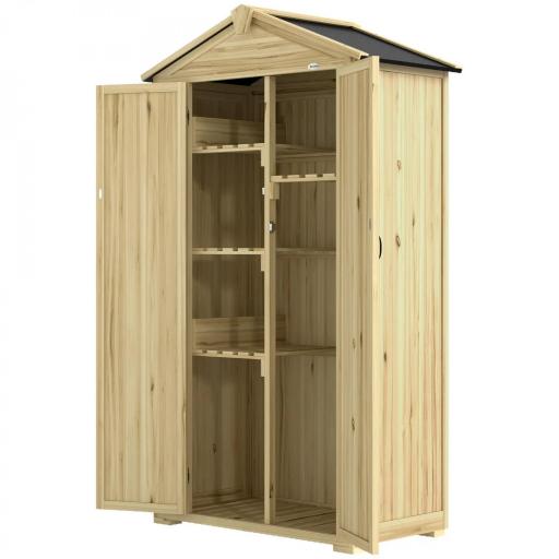 Caseta de Jardín de Madera 93x53x168 cm Armario para Herramientas con 4 Estantes 3 Puertas y Ganchos Madera Natural [8]
