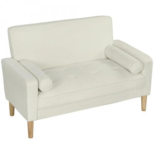 Sofá de 2 Plazas Tapizado en Terciopelo 130 cm con Asiento Capitoné y Patas de Madera para Espacios Pequeños Crema [8]