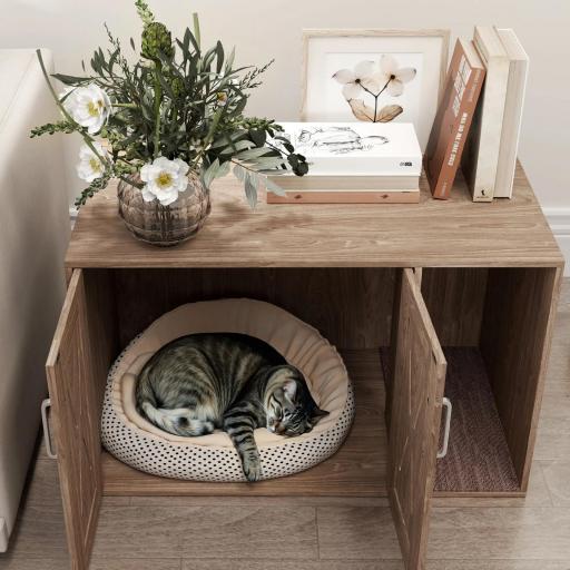 Mueble Arenero para Gatos 3 en 1 con Puertas Estera para Rascar y Compartimento 80x48x50,5 cm Marrón [6]