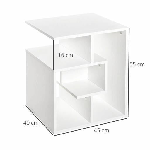 Mesita Auxiliar Mesa Auxiliar Blanca Mesa de Centro con Estantes de Almacenamiento para Salón Dormitorio 45x40x55 cm [1]