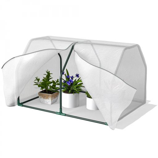 Invernadero de Terraza 100x70x60 cm Vivero Casero Pequeño de Jardín con Cremallera para Cultivos Plantas Flores Marco de Acero Cubierta de PE 140g/m² Blanco [6]