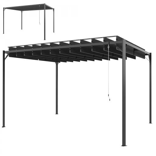 Pérgola de Jardín 3x4 m con Protección UPF 50+ Gazebo con Techo Ajustable Estructura de Metal para Exterior Gris Oscuro [8]