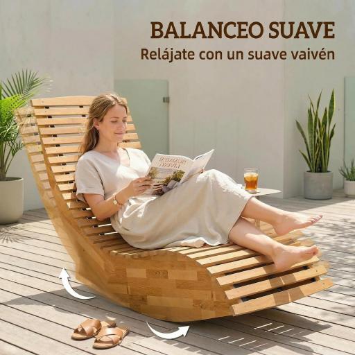 Conjunto de 2 Sillas Mecedoras de Jardín de Madera Ergonómica Plegable con Diseño Listonado 60x156x77 cm Natural [7]