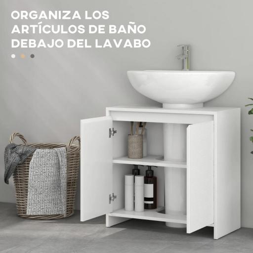 Mueble para Debajo del Lavabo Moderno con Estante Mueble Lavabo con Pie Anti-vuelco Carga 40 kg 60x30x60 cm Blanco [3]