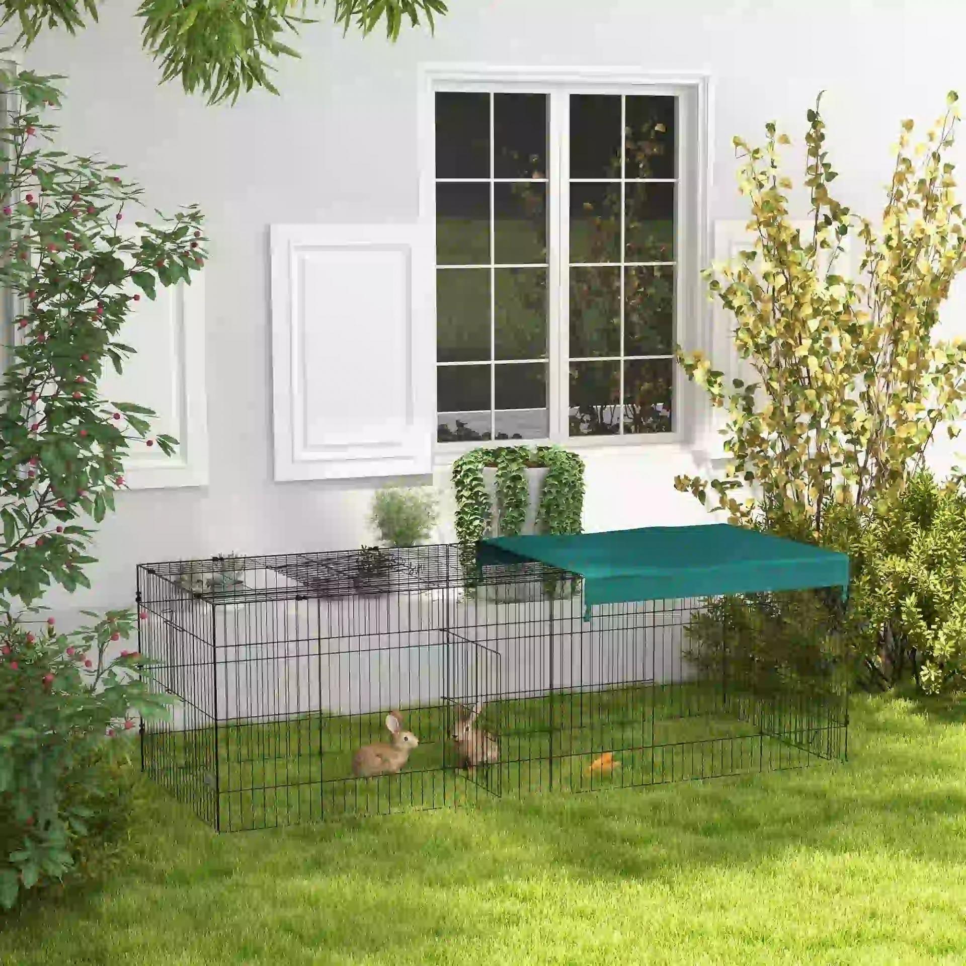 Jaula para Animales Pequeños de Acero con Puertas y Tela Superior para Conejos Chinchillas Gallinas 220x85x70 cm Verde