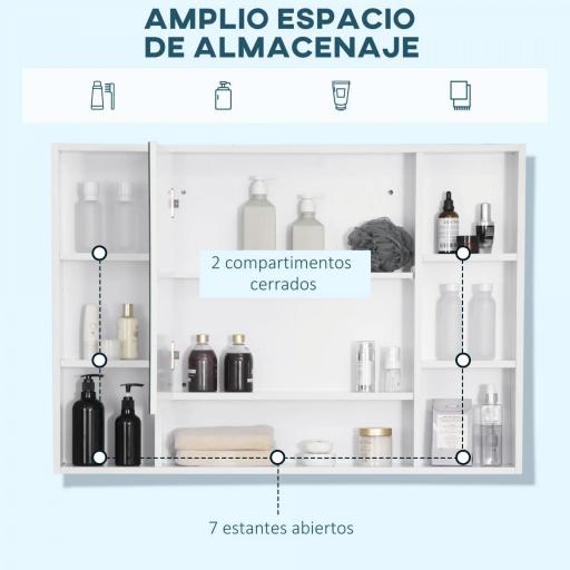 Armario de Baño de Pared con Espejo Puerta Estantes Abiertos 100x15x70 cm Blanco [6]