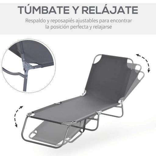 Tumbona de Jardín Plegable con Respaldo Ajustable en 5 Posiciones Carga 120 kg para Terraza Piscina 187x55x24 cm Gris [2]