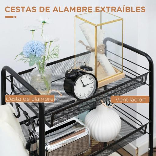Carrito de Cocina de 4 Niveles Carrito de Almacenamiento con 4 Ganchos Carga 12 kg para Comedor Baño 45x26,5x84 cm Negro [6]