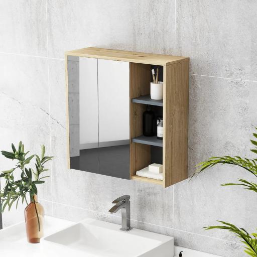 Armario de Baño con Espejo Armario con Espejo para Baño con Estantes Estilo Moderno 60x20x60 cm Madera Natural [5]