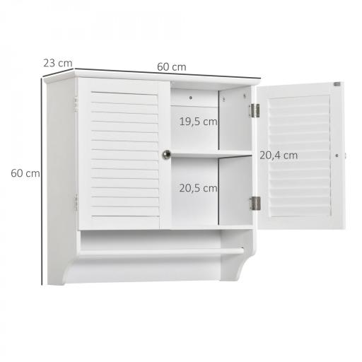 Armario Baño de Pared con 2 Puertas de Persiana Estante Interior y Barra de Toallero Mueble Auxiliar Suspendido Moderno Multiusos para Cocina 60x23x60 cm Blanco [1]