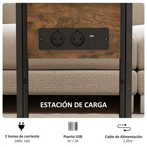 Mesa Auxiliar para Sofá con Encimera Plegable Estación de Carga y Patas Ajustables para Espacios Pequeños Marrón [4]