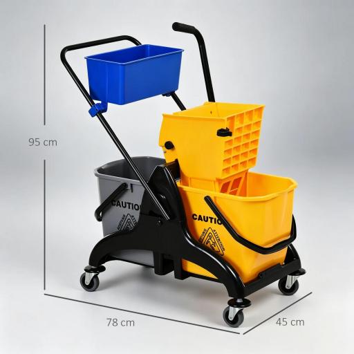 Cubo de Fregona 26 L con Ruedas Sistema de Escurridor Asa de Transporte y Doble Cubetas 78x45x95 cm Multicolor [1]