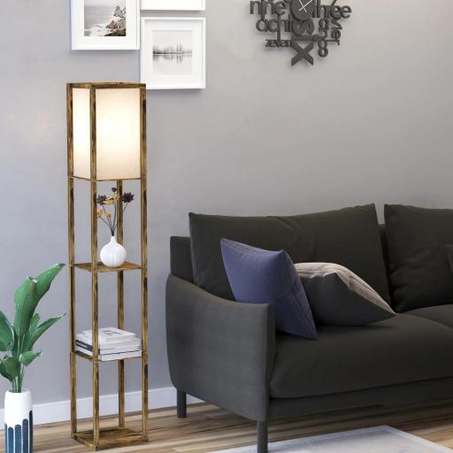 Lámpara de Pie con 3 Estantes de Almacenaje para Bombilla E27 Potencia Máx. 40W para Salón 26x26x160 cm Marrón Rústico [6]