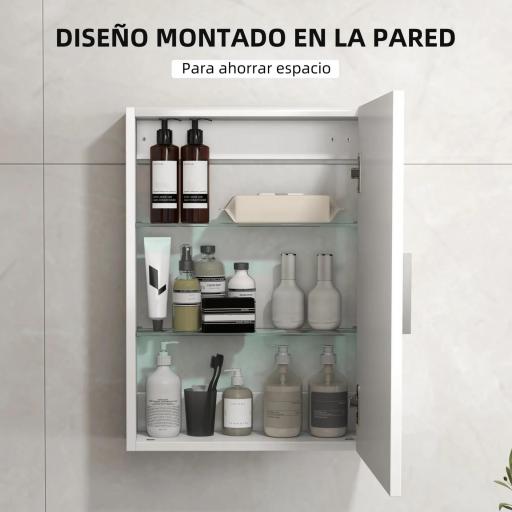 Armario de Baño de Pared con Estantes Ajustables de Vidrio Templado Ahorro de Espacio 40x15x55 cm Blanco Brillo [2]