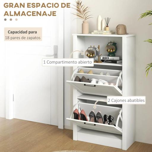 Zapatero Estrecho con 2 Puertas Estantes Ajustables y Compartimento Abierto para 10 Pares de Zapatos 58x24x105 cm Blanco [4]