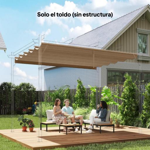 Cubierta para Techo Retráctil de 2,5x2,55m para Pérgola 3x3 Tela de Repuesto con 10 Orificios de Drenaje Pardo [7]