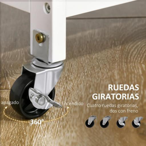 Carro de Cocina con Ruedas Carrito de Servicio con 1 Cajón Estantes Extraíbles y Botellero 76x48x88 cm Blanco [4]