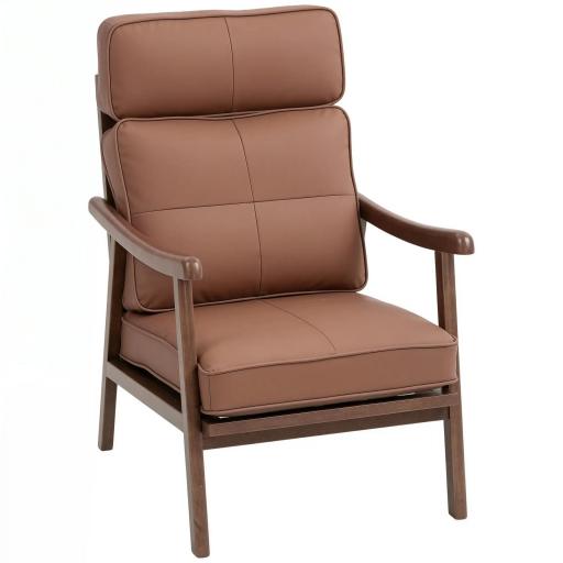 Sillón de Salón Tapizado en PU con Marco de Madera Cojines Acolchados Gruesos Marrón y Madera Nogal [9]