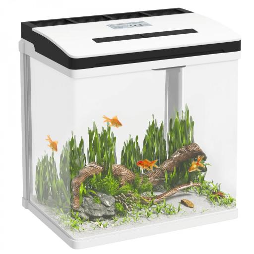 Acuario de Cristal de 13L Pecera Pequeña con Sistema de Filtro Iluminación LED Bomba de Agua 29x20x30,5 cm Blanco [8]